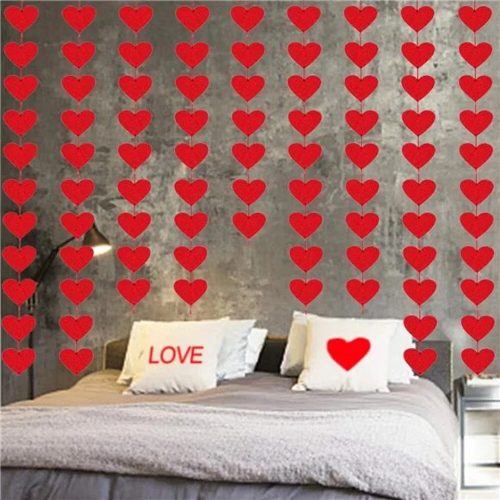 72 Red Hearts Felt Garland NO DIY Valentines Red Heart Hanging String